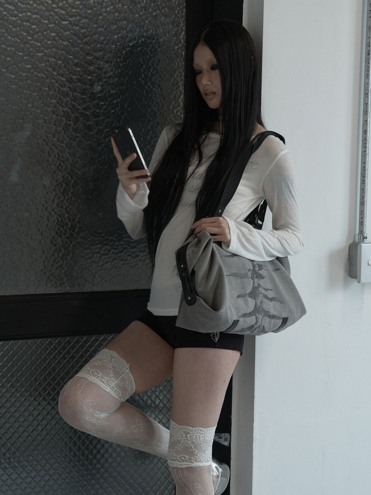 피넛루프(PEANUT LOOP) Spine Printed bag Gray