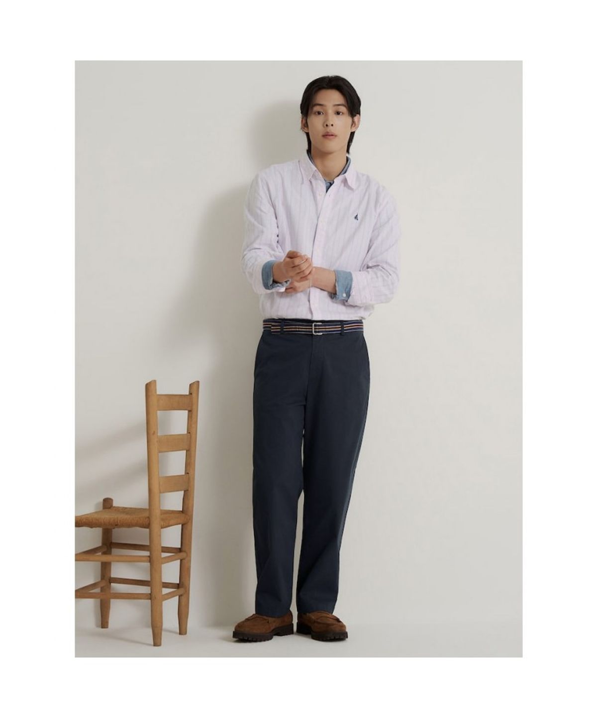 빈폴 멘(BEANPOLE MEN) 옥스퍼드 변형 스트라이프 셔츠  핑크