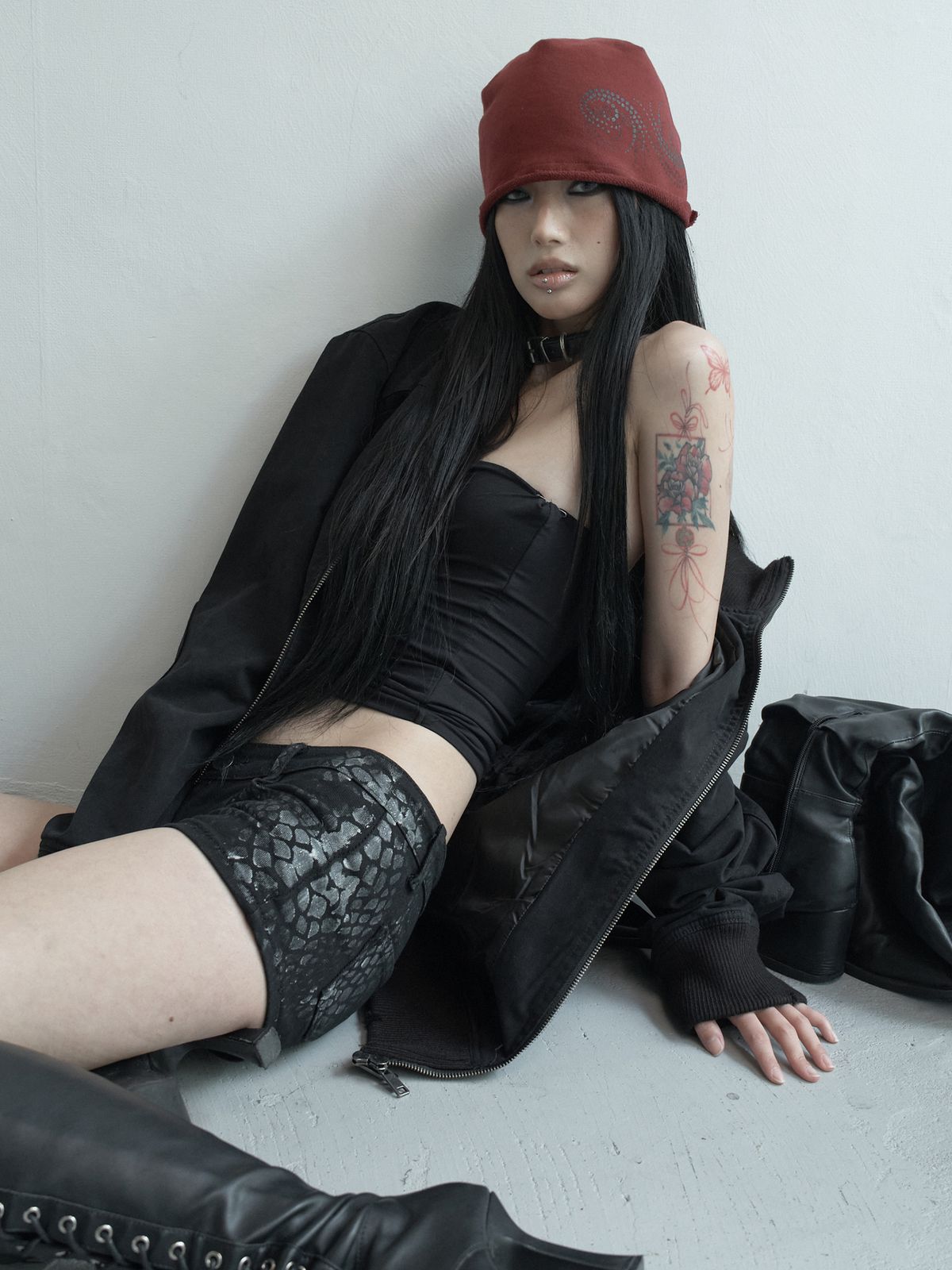 피넛루프(PEANUT LOOP) Spiral Dot Symbol Beanie Wine