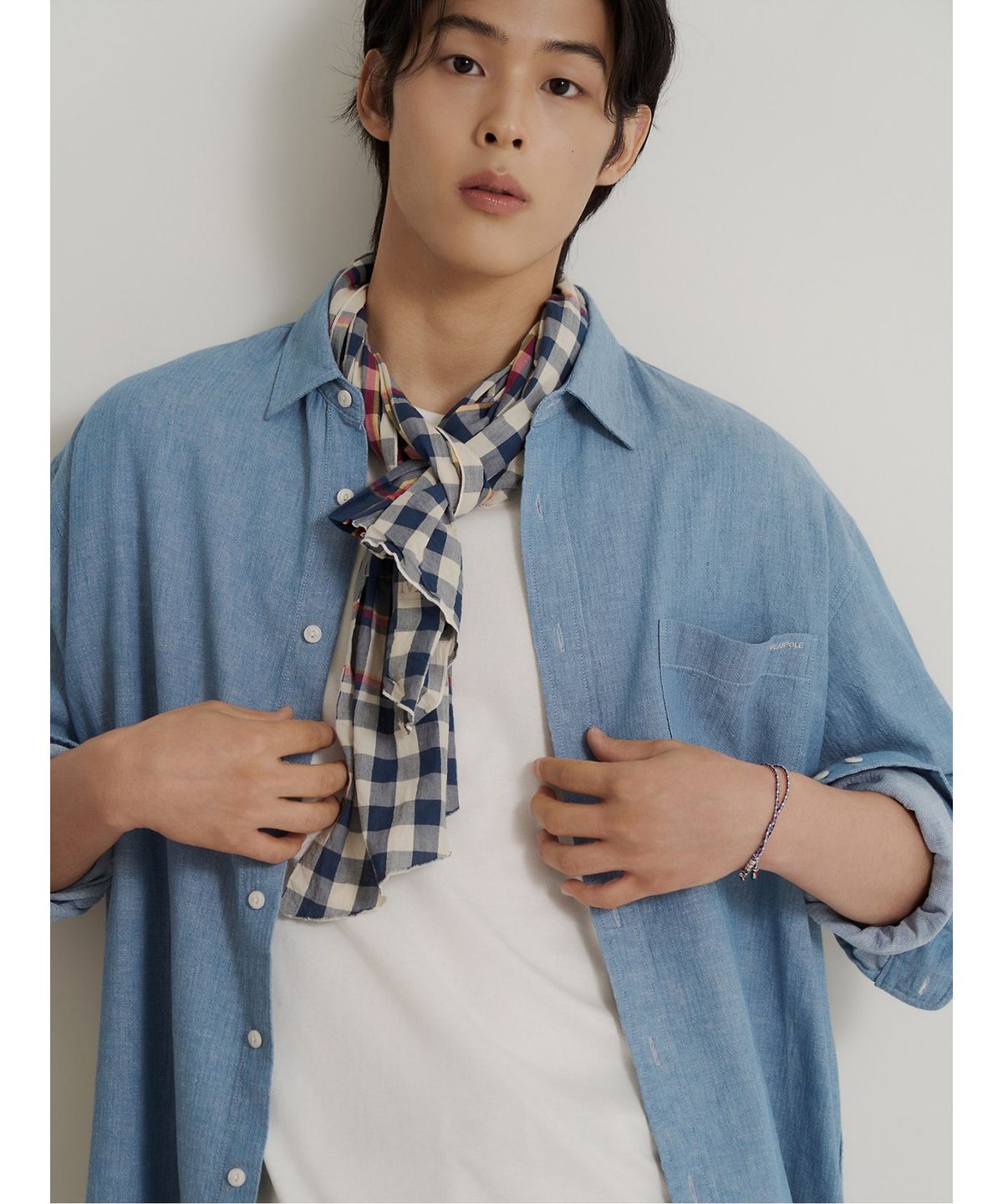 빈폴 멘(BEANPOLE MEN) 코튼리넨 헤링본 텍스처 셔츠  블루
