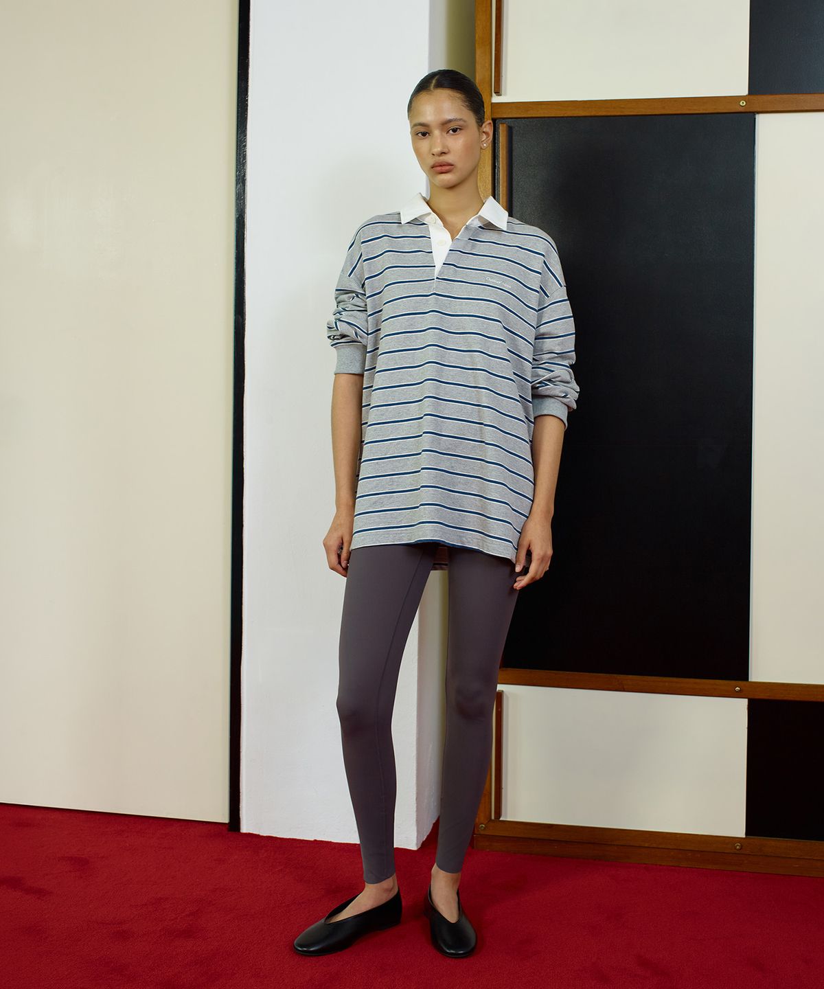 아웃도어 보이스(OUTDOOR VOICES) STRIPED RUGBY SHIRT (HEATHER GRAY)