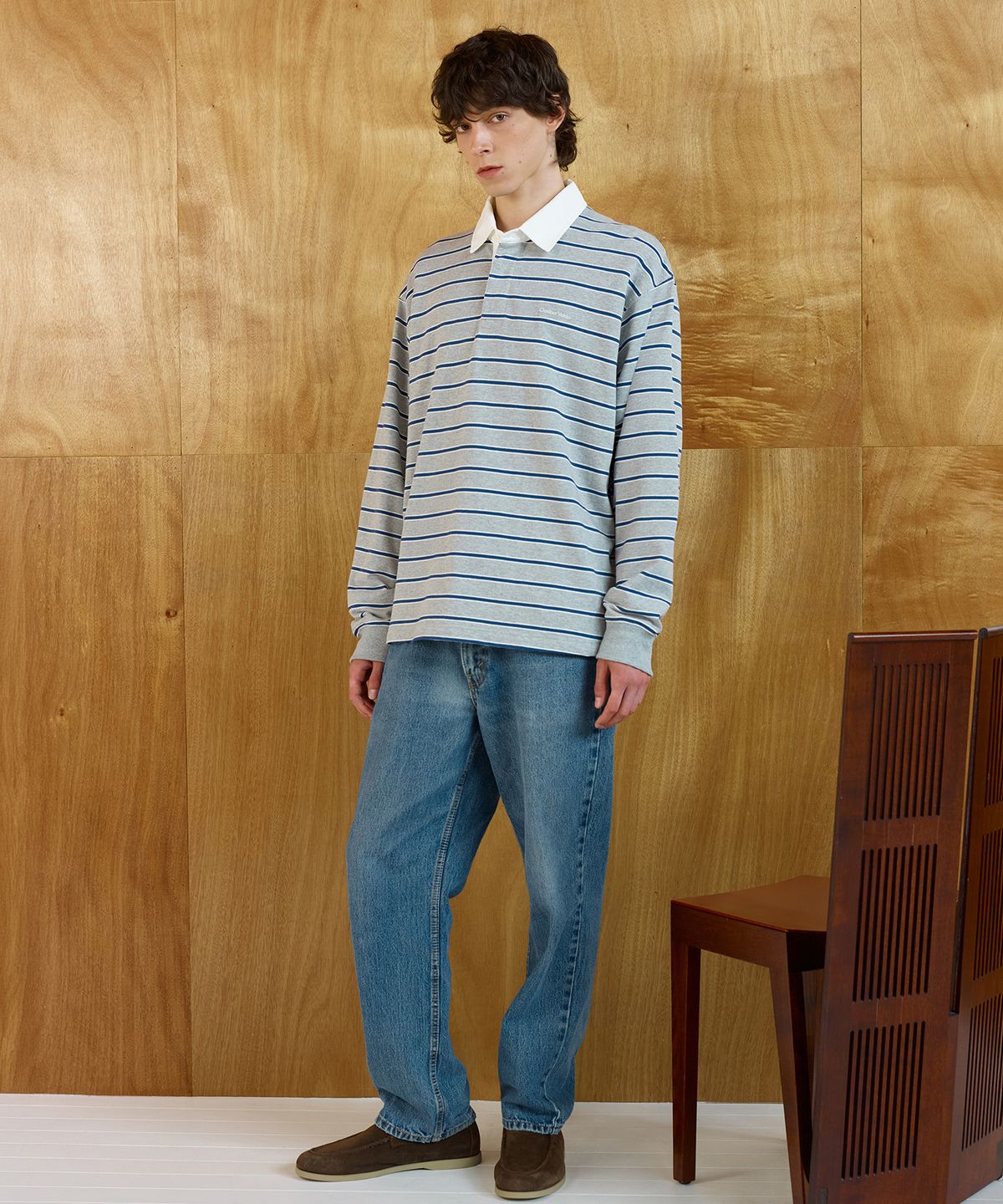 아웃도어 보이스(OUTDOOR VOICES) STRIPED RUGBY SHIRT (HEATHER GRAY)