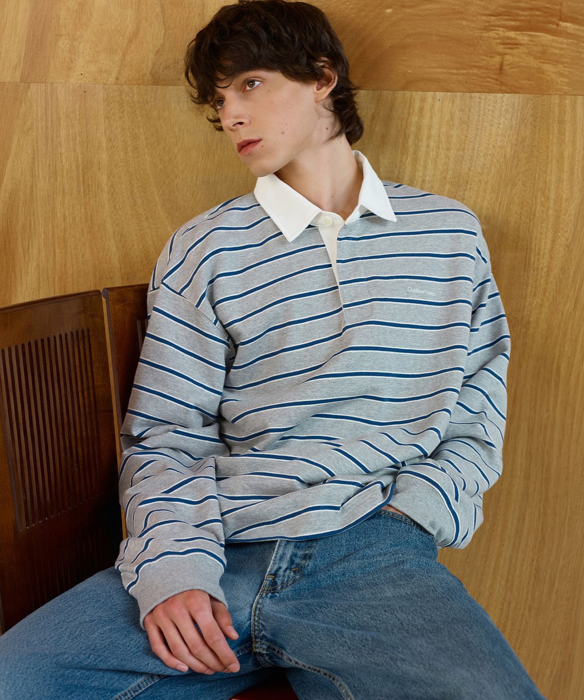 아웃도어 보이스(OUTDOOR VOICES) STRIPED RUGBY SHIRT (HEATHER GRAY)
