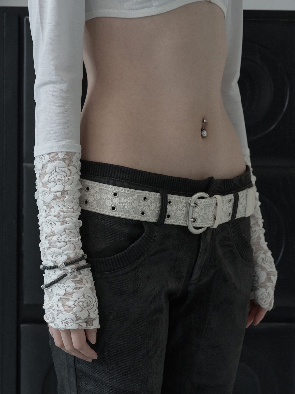 피넛루프(PEANUT LOOP) Lace Double Eyelet Webbing Belt Ivory
