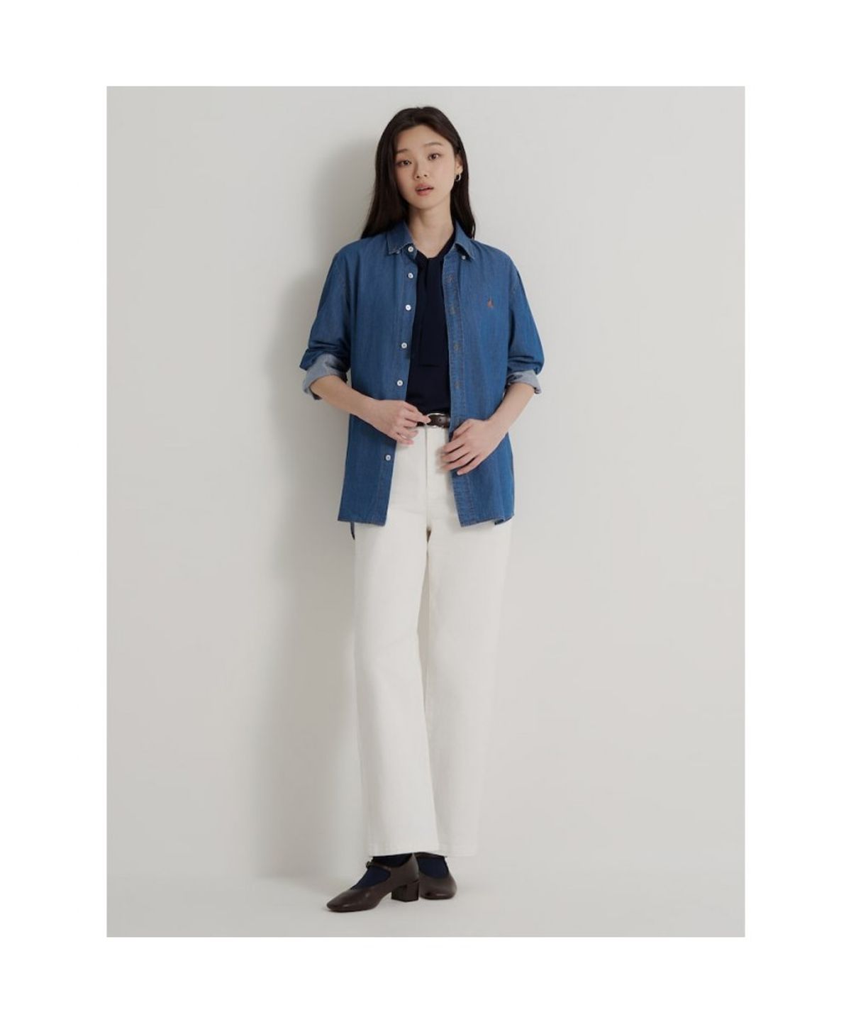 빈폴 멘(BEANPOLE MEN) [Essential] 남녀공용 데님 셔츠  네이비