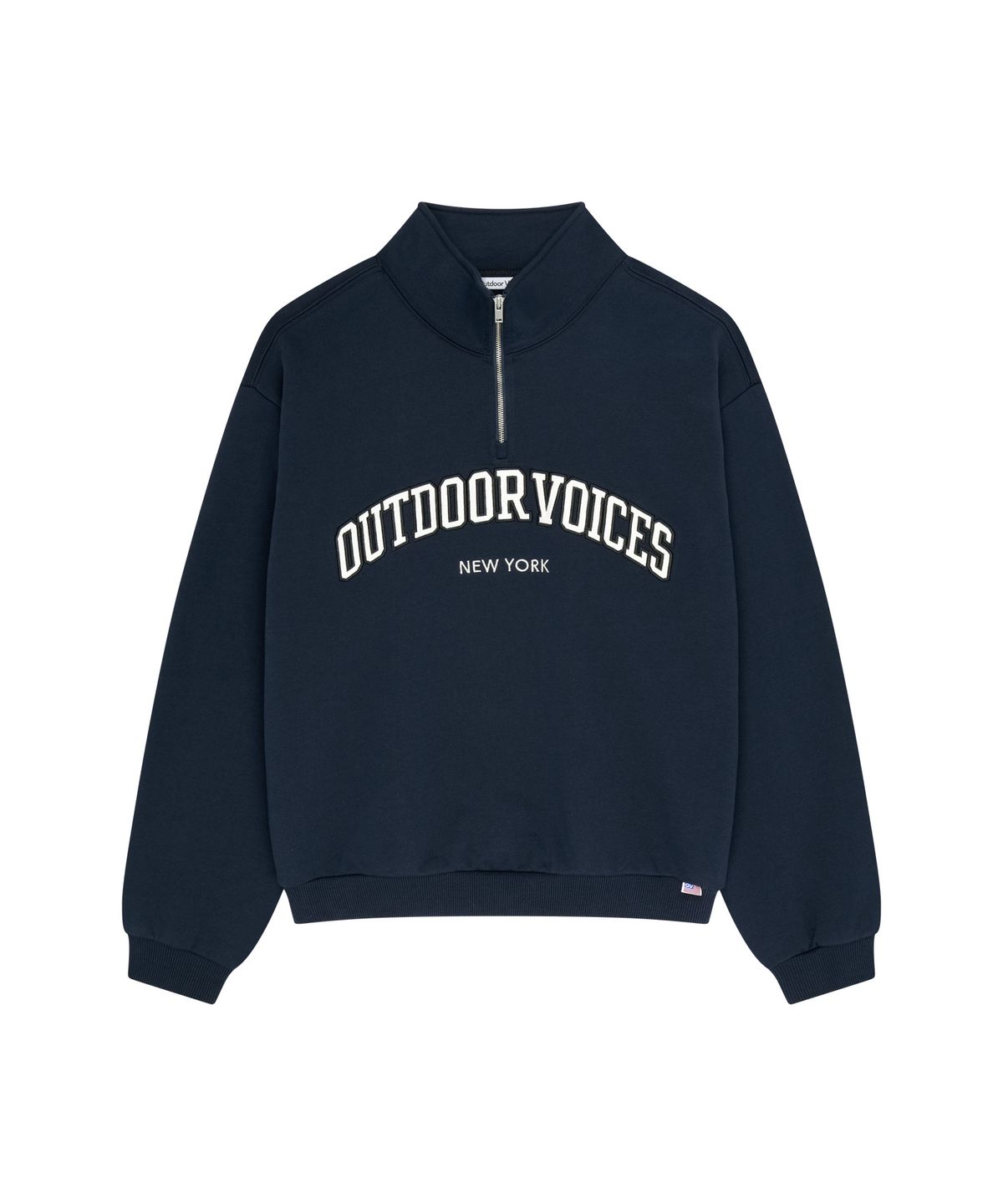 아웃도어 보이스(OUTDOOR VOICES) ARCH LOGO QUARTER ZIP SWEATSHIRT (NAVY)