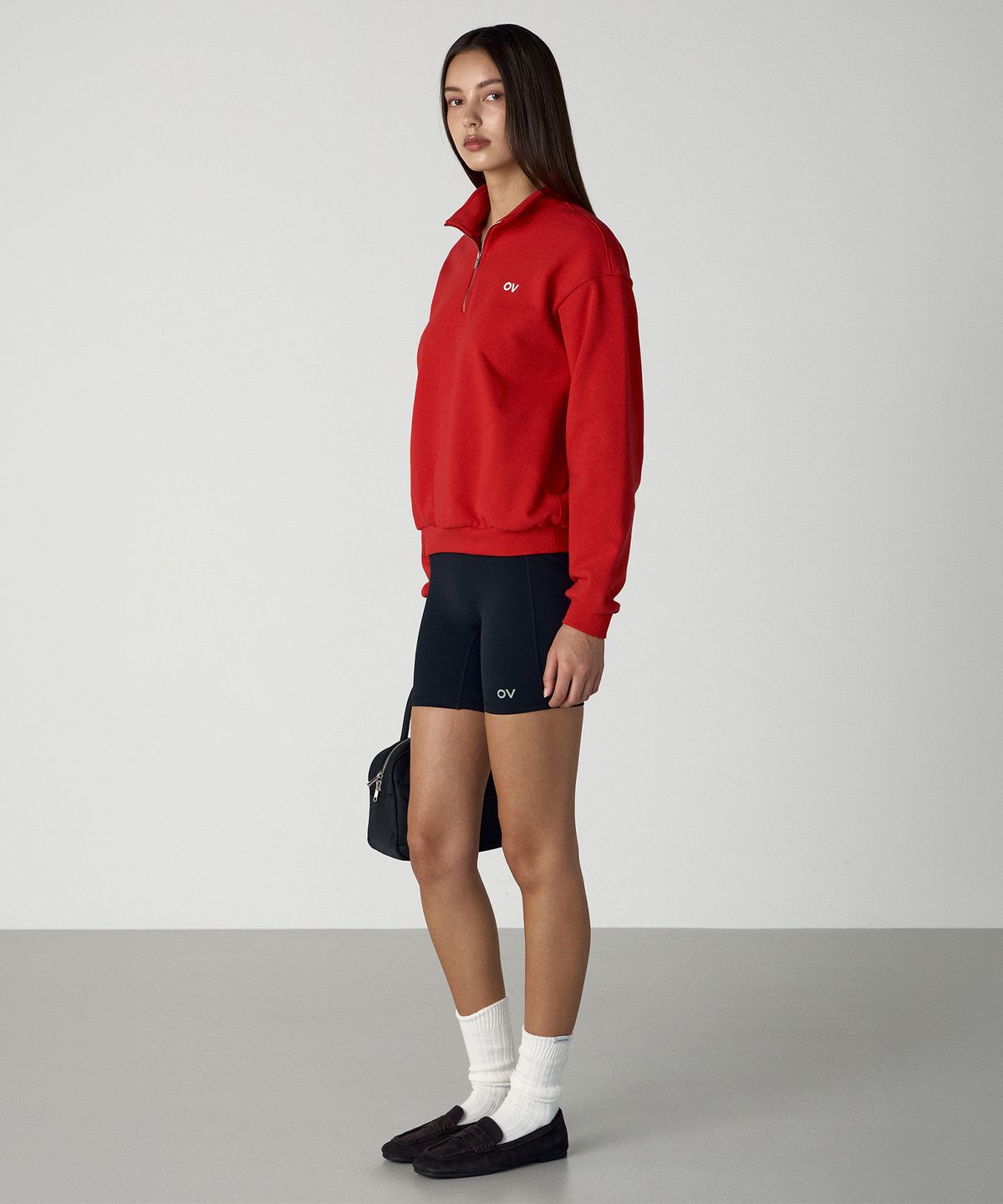 아웃도어 보이스(OUTDOOR VOICES) OV LOGO QUARTER ZIP SWEATSHIRT (RED)