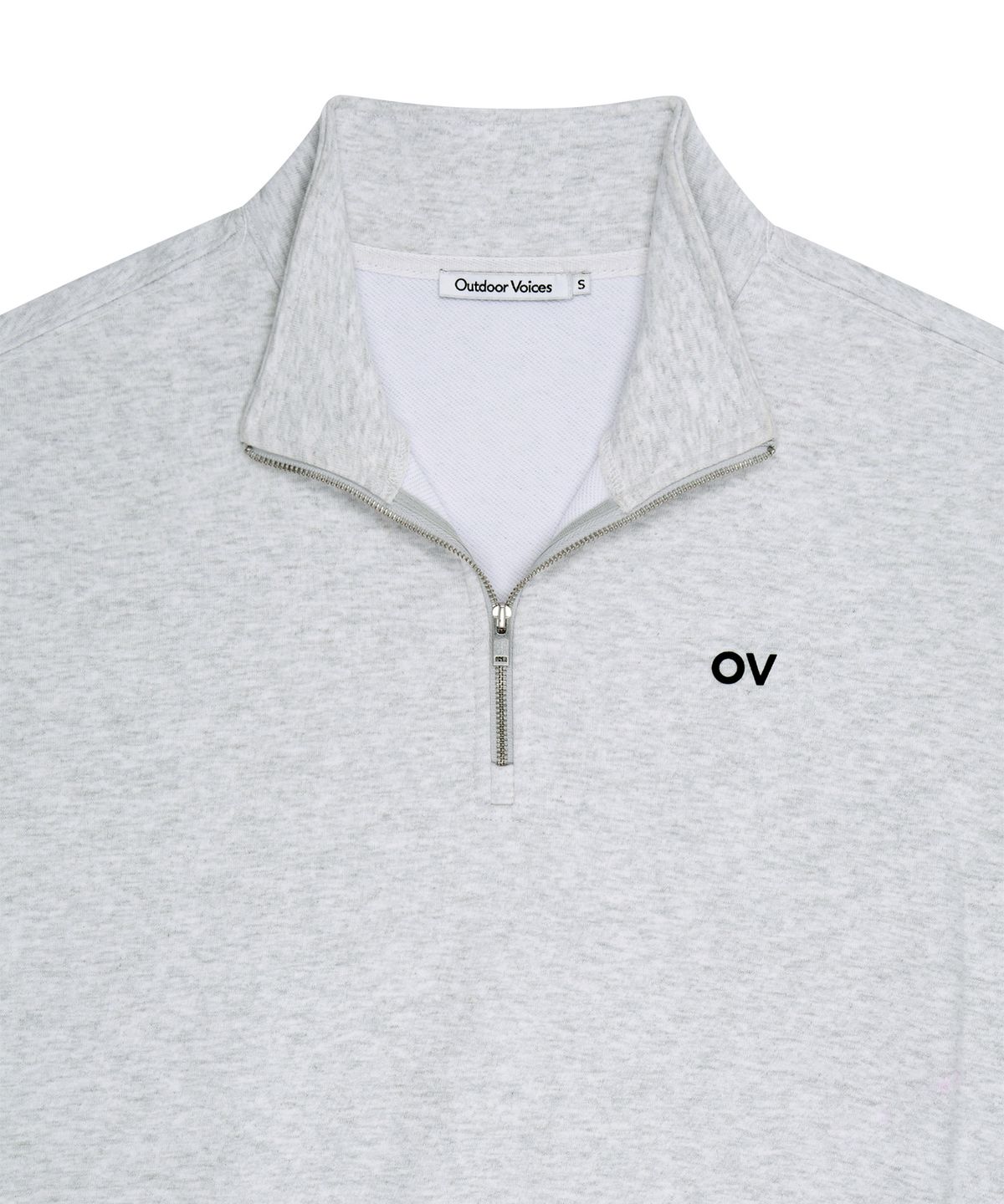 아웃도어 보이스(OUTDOOR VOICES) OV LOGO QUARTER ZIP SWEATSHIRT (LIGHT HEATHER GRAY)