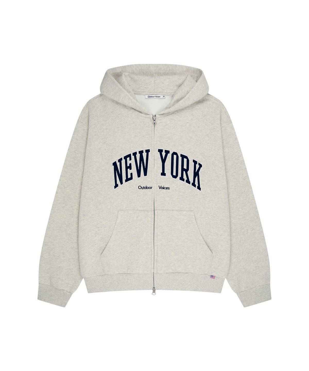 아웃도어 보이스(OUTDOOR VOICES) NEW YORK VARSITY ZIP UP SWEAT HOODIE (LIGHT HEATHER GRAY)