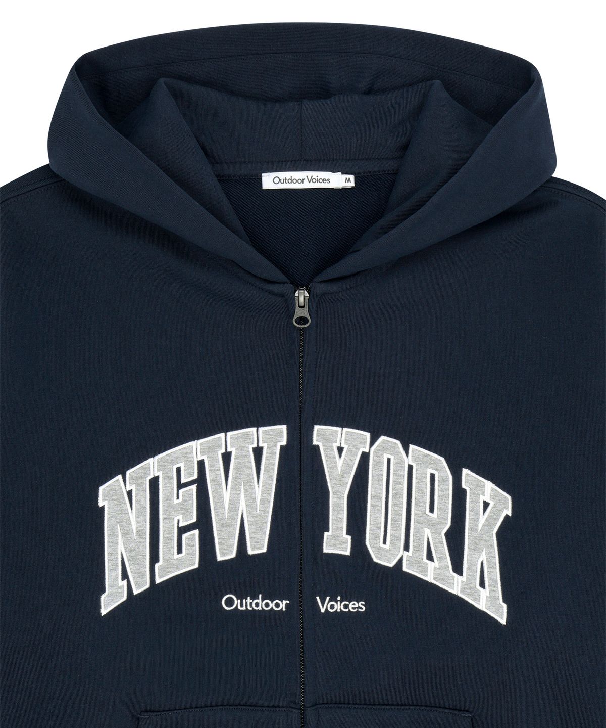 아웃도어 보이스(OUTDOOR VOICES) NEW YORK VARSITY ZIP UP SWEAT HOODIE (NAVY)