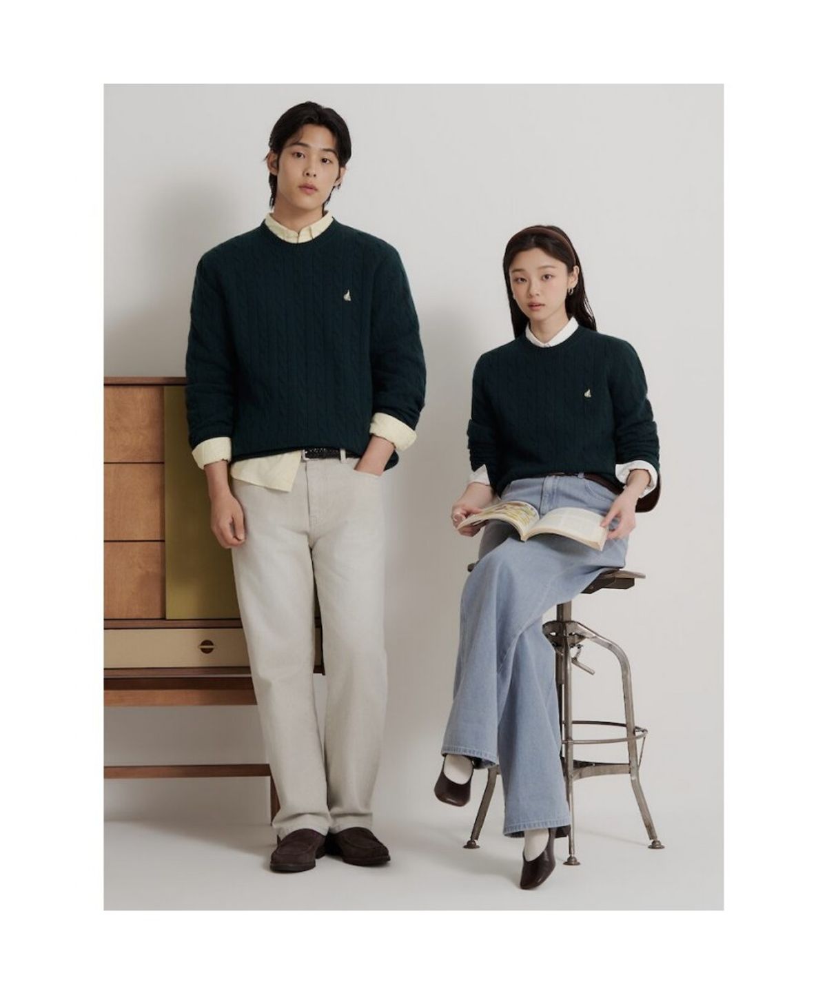 빈폴 멘(BEANPOLE MEN) [Essential] 케이블 라운드 니트  그린