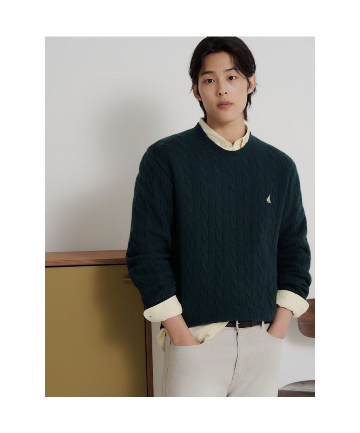 빈폴 멘(BEANPOLE MEN) [Essential] 케이블 라운드 니트  그린
