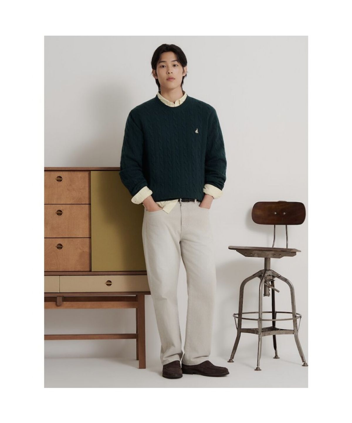 빈폴 멘(BEANPOLE MEN) [Essential] 케이블 라운드 니트  그린