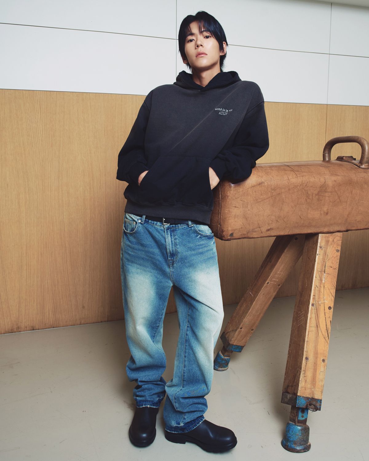 아크메드라비(ACME DE LA VIE) LASER BORDER LINE BASIC LOGO WASHING HOODIE