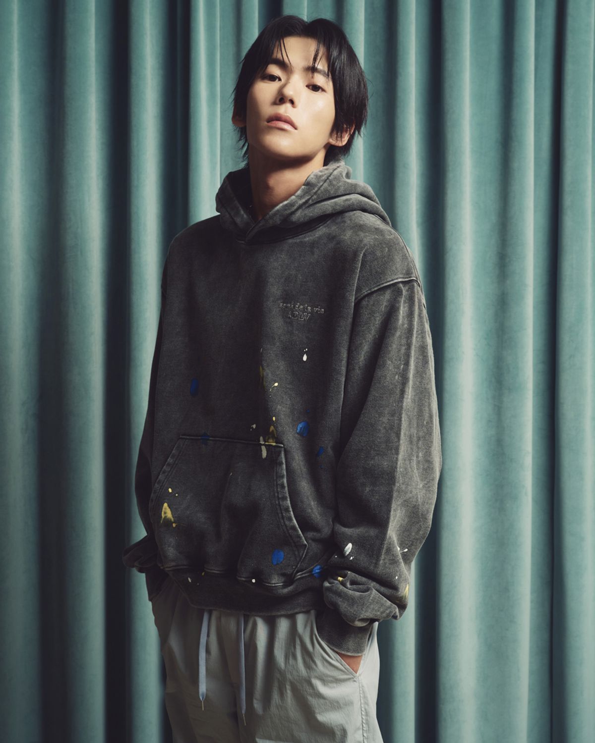 아크메드라비(ACME DE LA VIE) PAINT BORDER LINE BASIC LOGO WASHING HOODIE