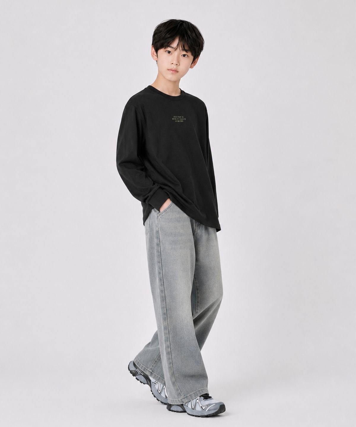 인디비주엘(INDIVIDUEL) 사이드웨이 주니어 밴딩 데님팬츠