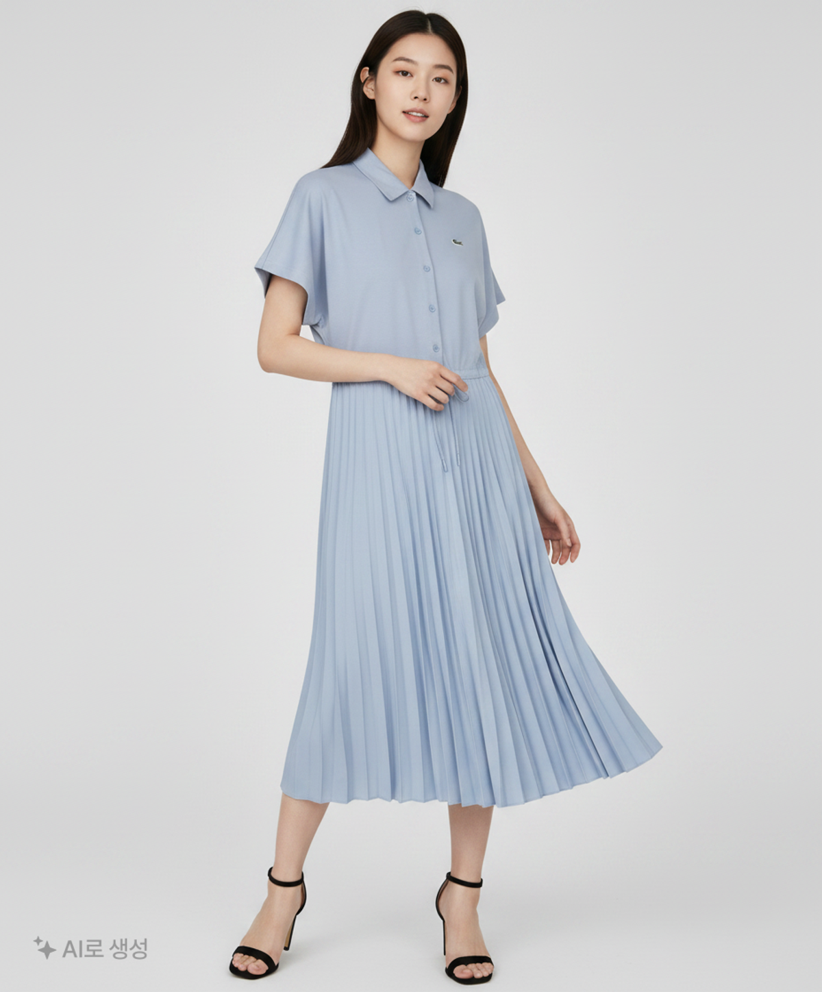 라코스테(LACOSTE) 여성 밑단 플리츠 반팔 폴로 드레스 [스카이블루] 38