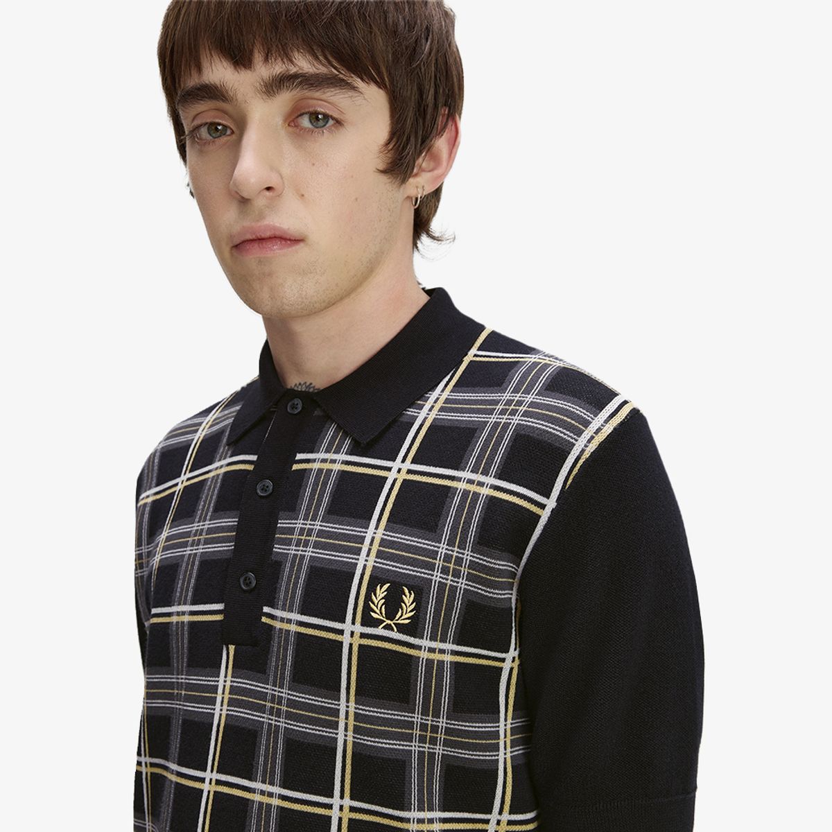 프레드페리(FRED PERRY) [Sharp] 타탄 니트 셔츠 - 블랙 AFPM2G33325-102