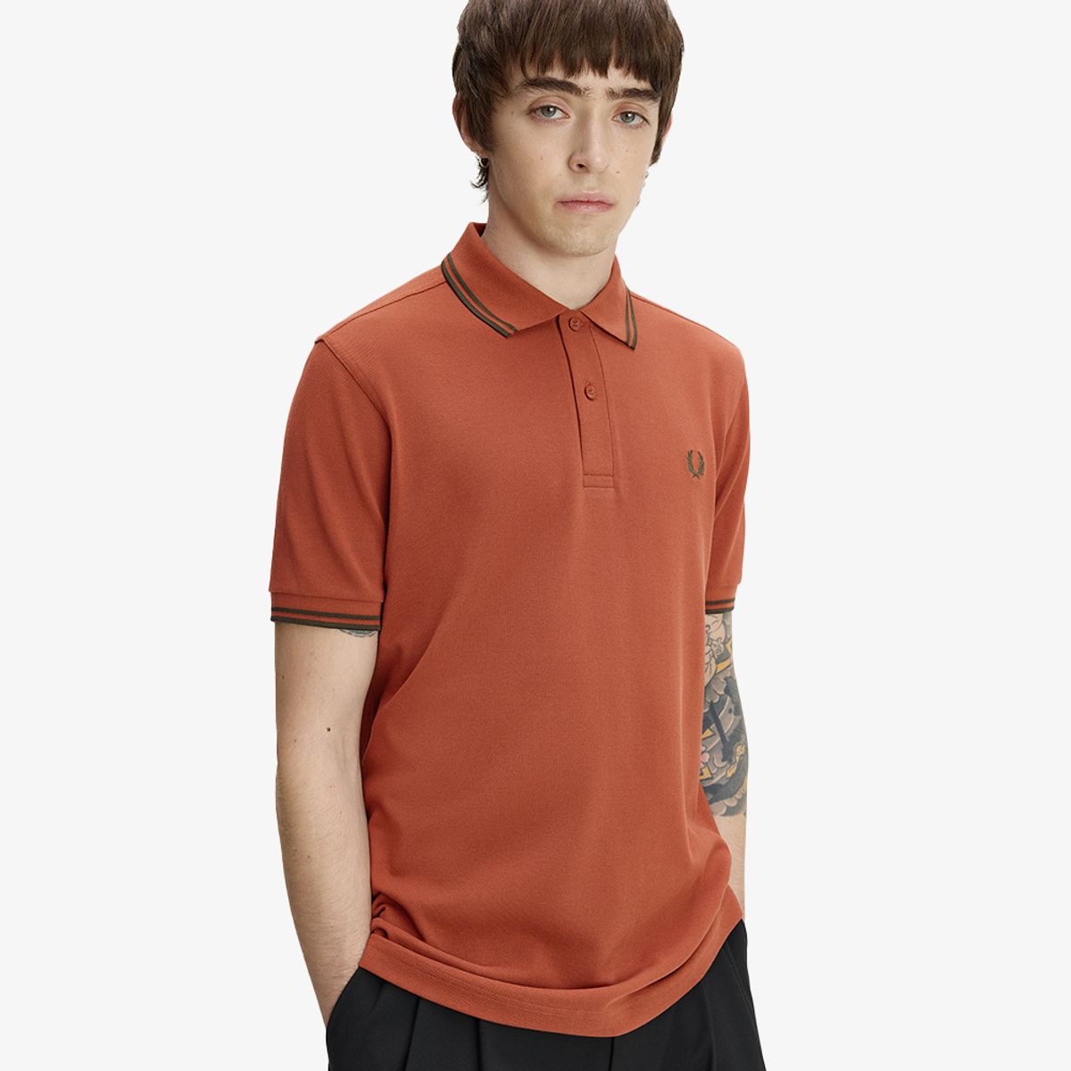 프레드페리(FRED PERRY) [M3600] 트윈 팁 프레드페리 셔츠 - 브랜디/나이트그린 AFPM2G33600-81C