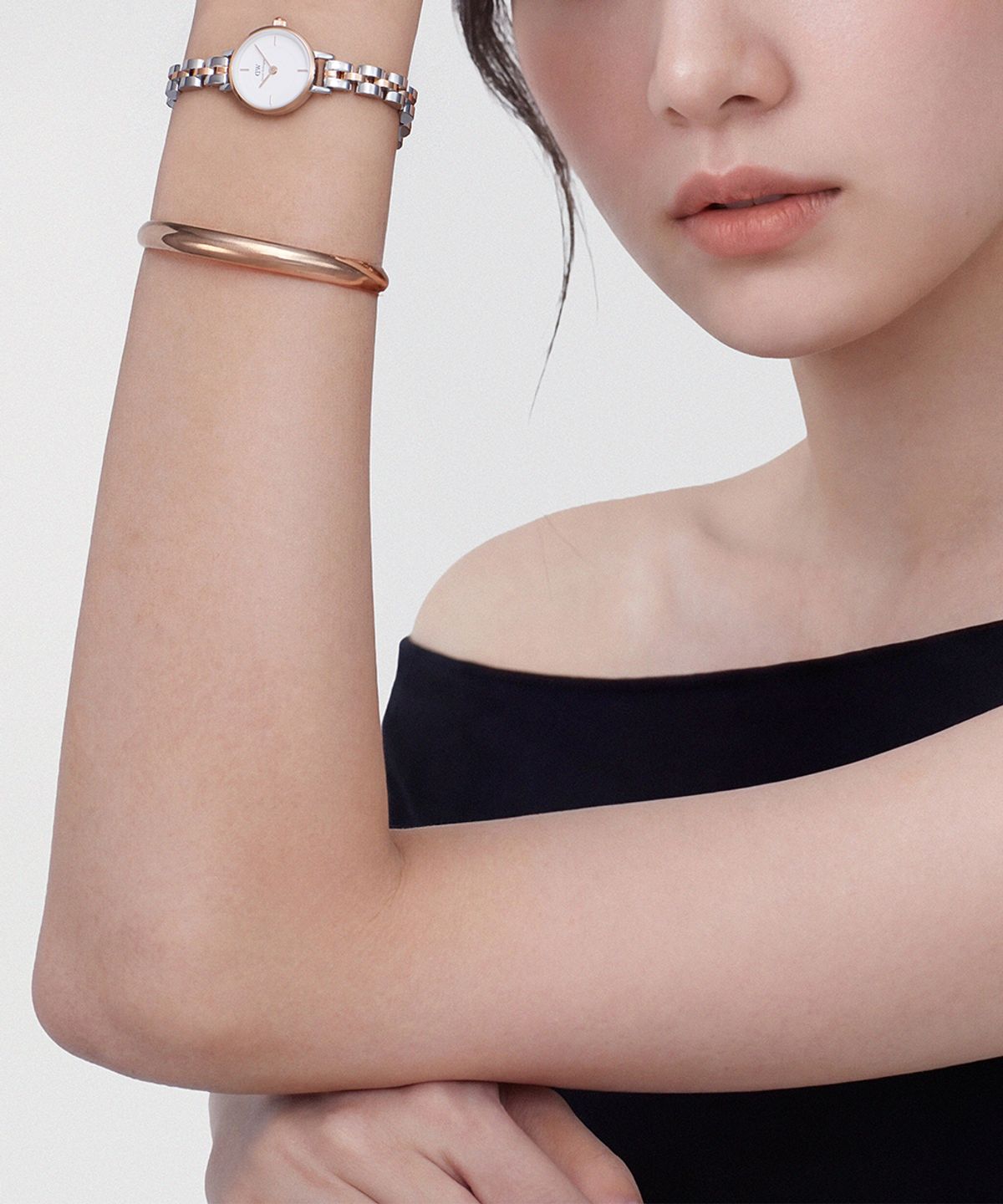 다니엘 웰링턴(DANIEL WELLINGTON) Petite Mini Arch 3-link 투톤 여자시계 실버/로즈골드
