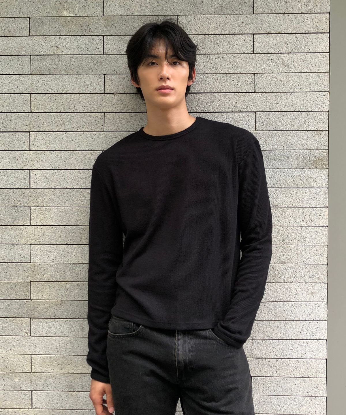 데이(THEY) 세미크롭 골지 긴팔 라운드 티셔츠_5 COLOR