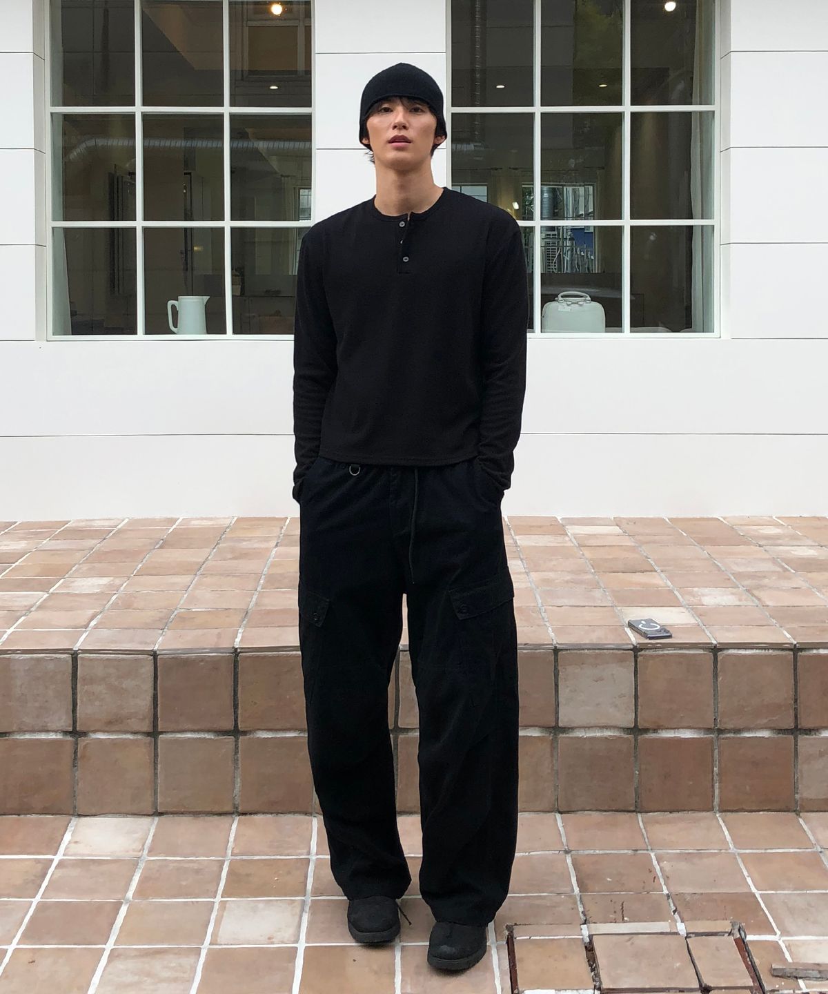 데이(THEY) 세미크롭 골지 긴팔 헨리넥 티셔츠_5 COLOR