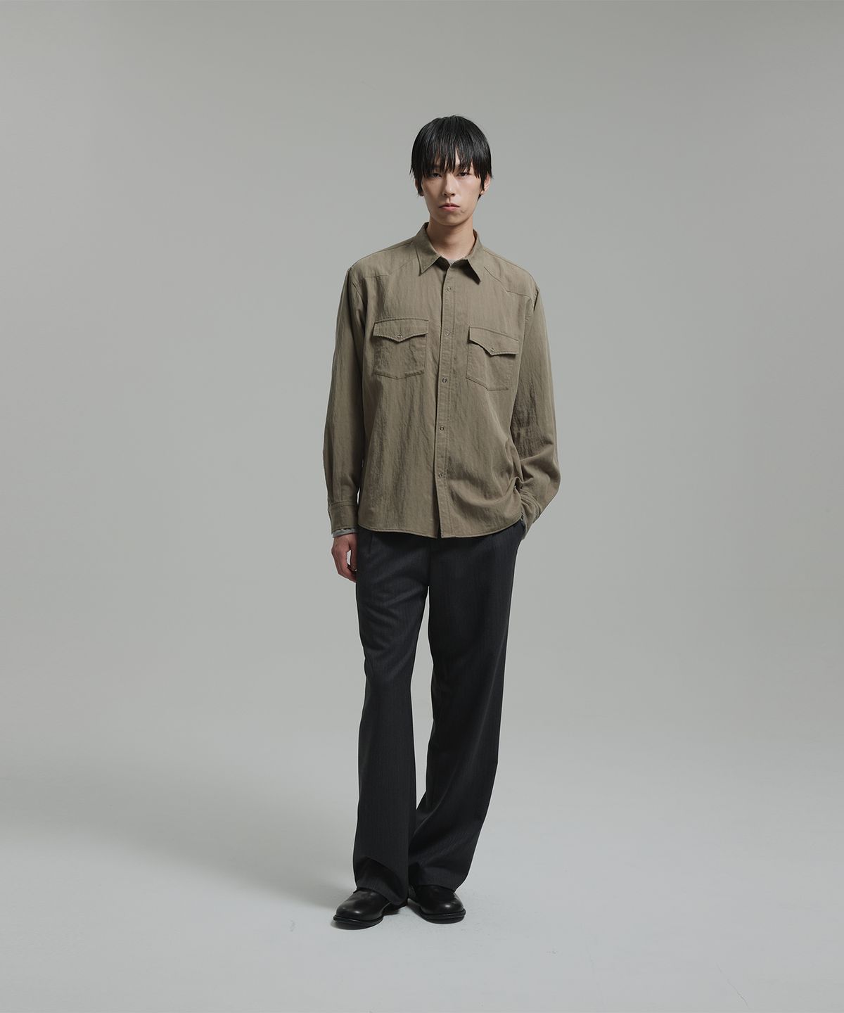 넌블랭크(NONBLANK) 워시드 웨스턴 LS 셔츠_SAND GREY