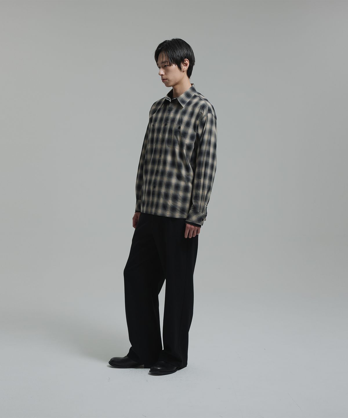 넌블랭크(NONBLANK) 옴브레 코튼 체크 LS 셔츠_BEIGE