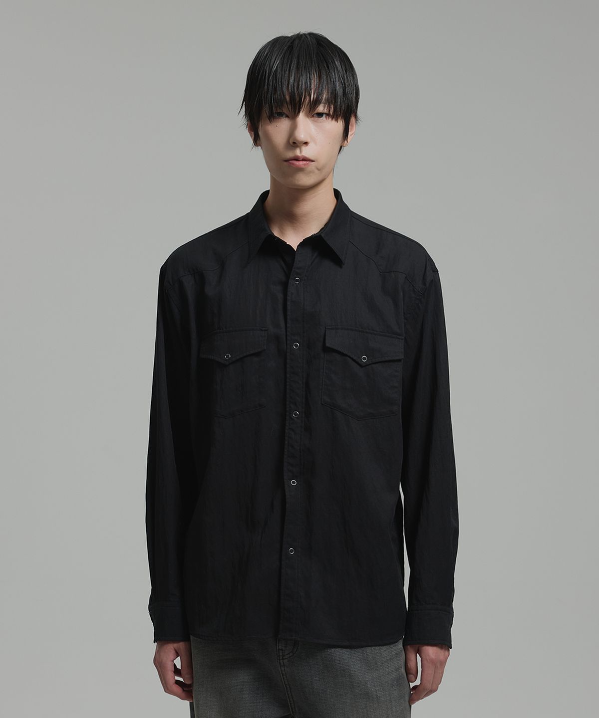 넌블랭크(NONBLANK) 워시드 웨스턴 LS 셔츠_BLACK