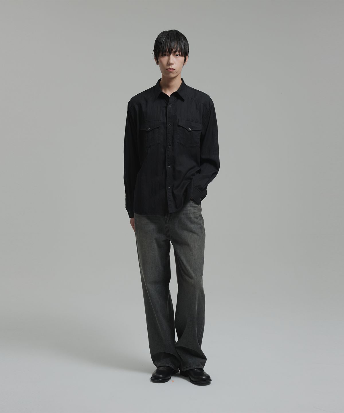 넌블랭크(NONBLANK) 워시드 웨스턴 LS 셔츠_BLACK