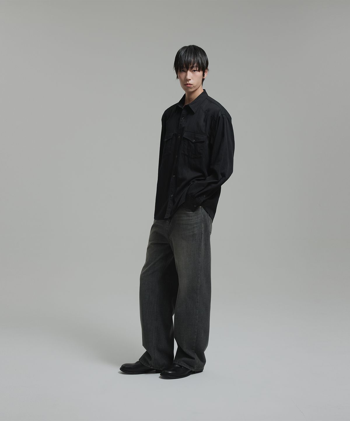 넌블랭크(NONBLANK) 워시드 웨스턴 LS 셔츠_BLACK
