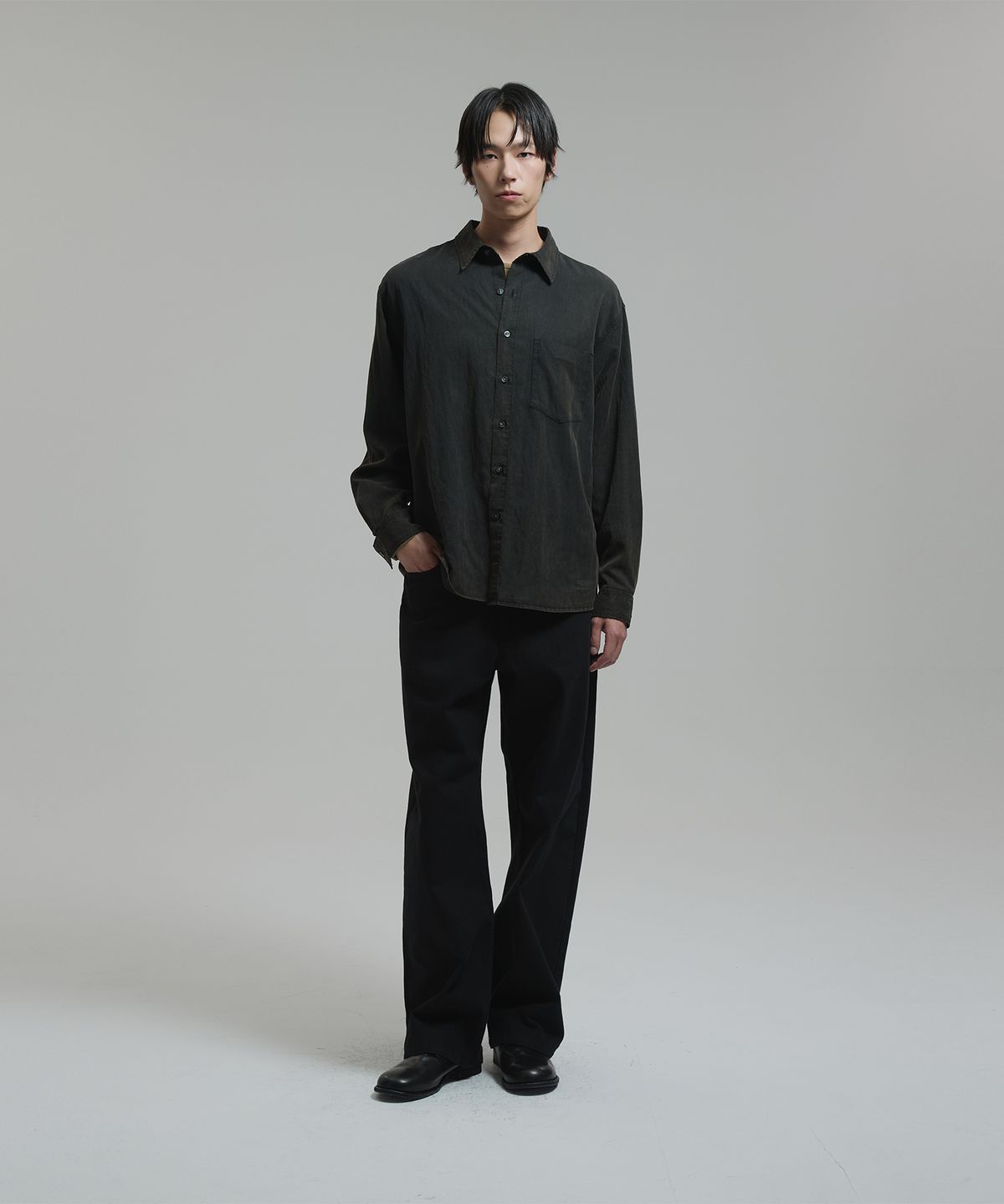 넌블랭크(NONBLANK) 가먼트 다잉 워시드 LS 셔츠_TINT GREY