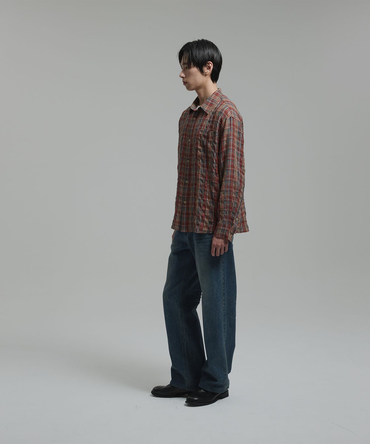 넌블랭크(NONBLANK) 범피 서페이스 체크 LS 셔츠_VINTAGE RED