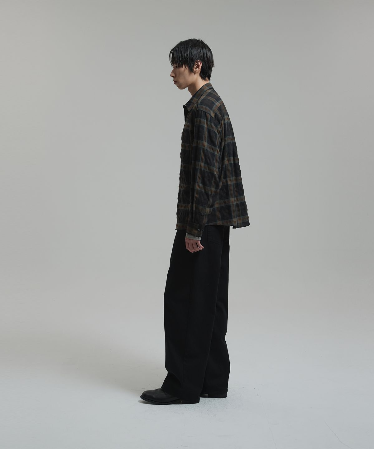넌블랭크(NONBLANK) 범피 서페이스 체크 LS 셔츠_DARK GREEN