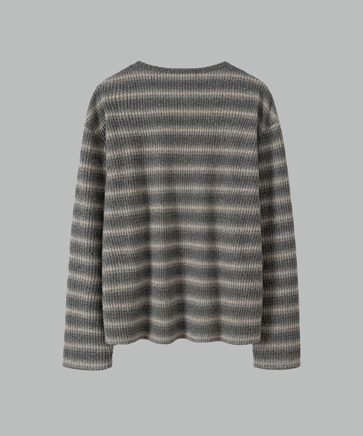넌블랭크(NONBLANK) 와플 헨리넥 LS 티셔츠_GREY STRIPE