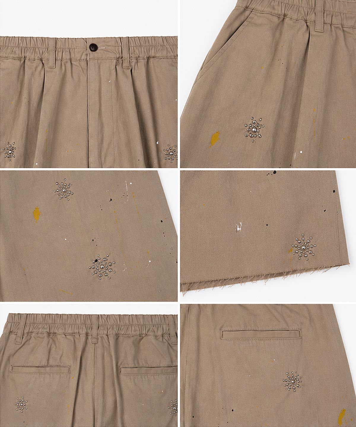 스트라이크(STRIKE) Atelier Studded Painted Cut-Off Shorts (BEIGE)