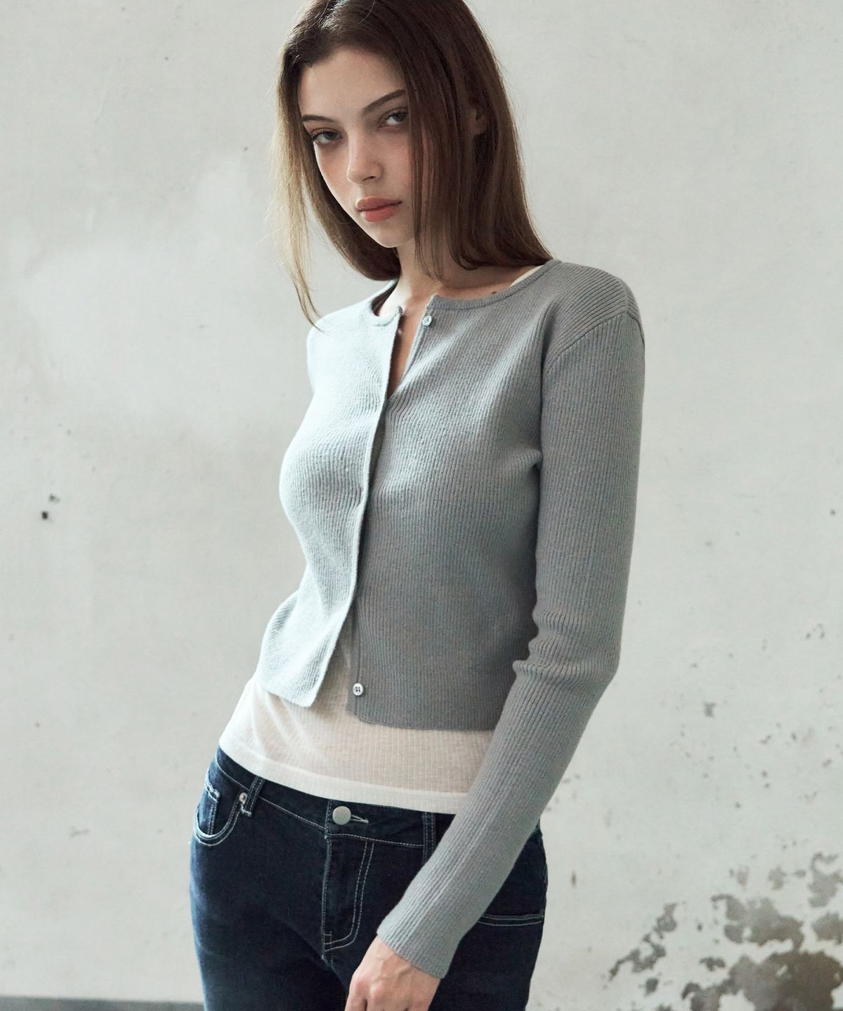 레더리(LEATHERY) 어블룸 니트 가디건 [GREY]