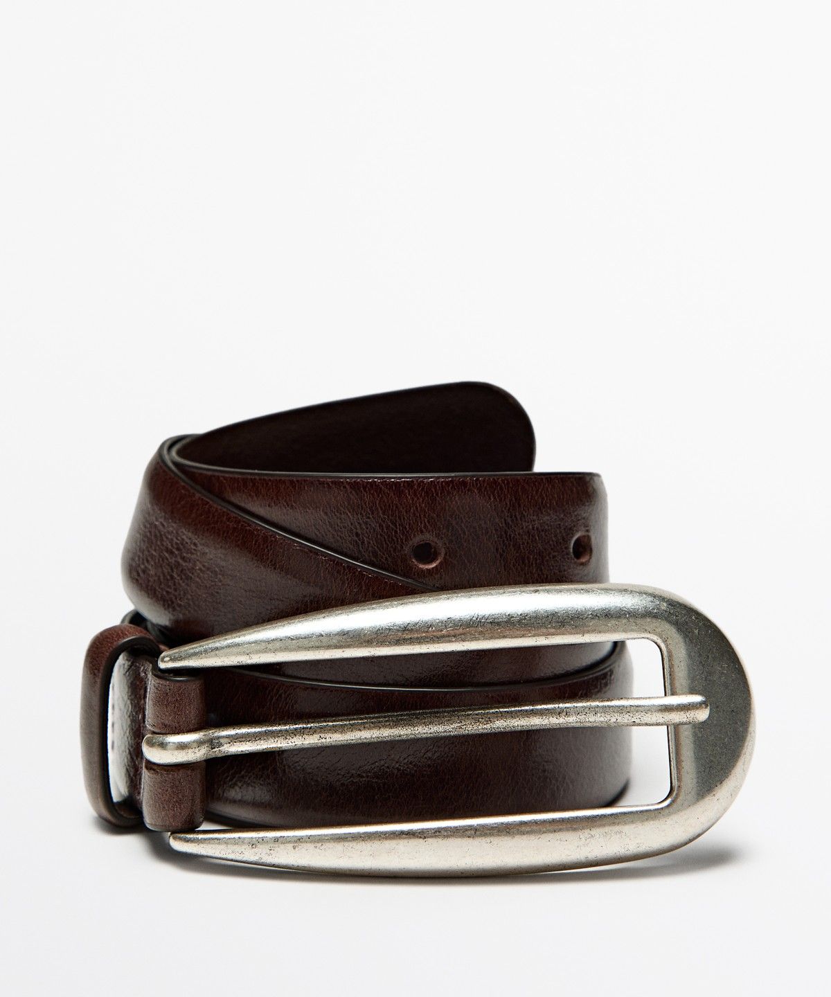 마시모두띠(MASSIMO DUTTI) 라운드 버클 나파 가죽 벨트