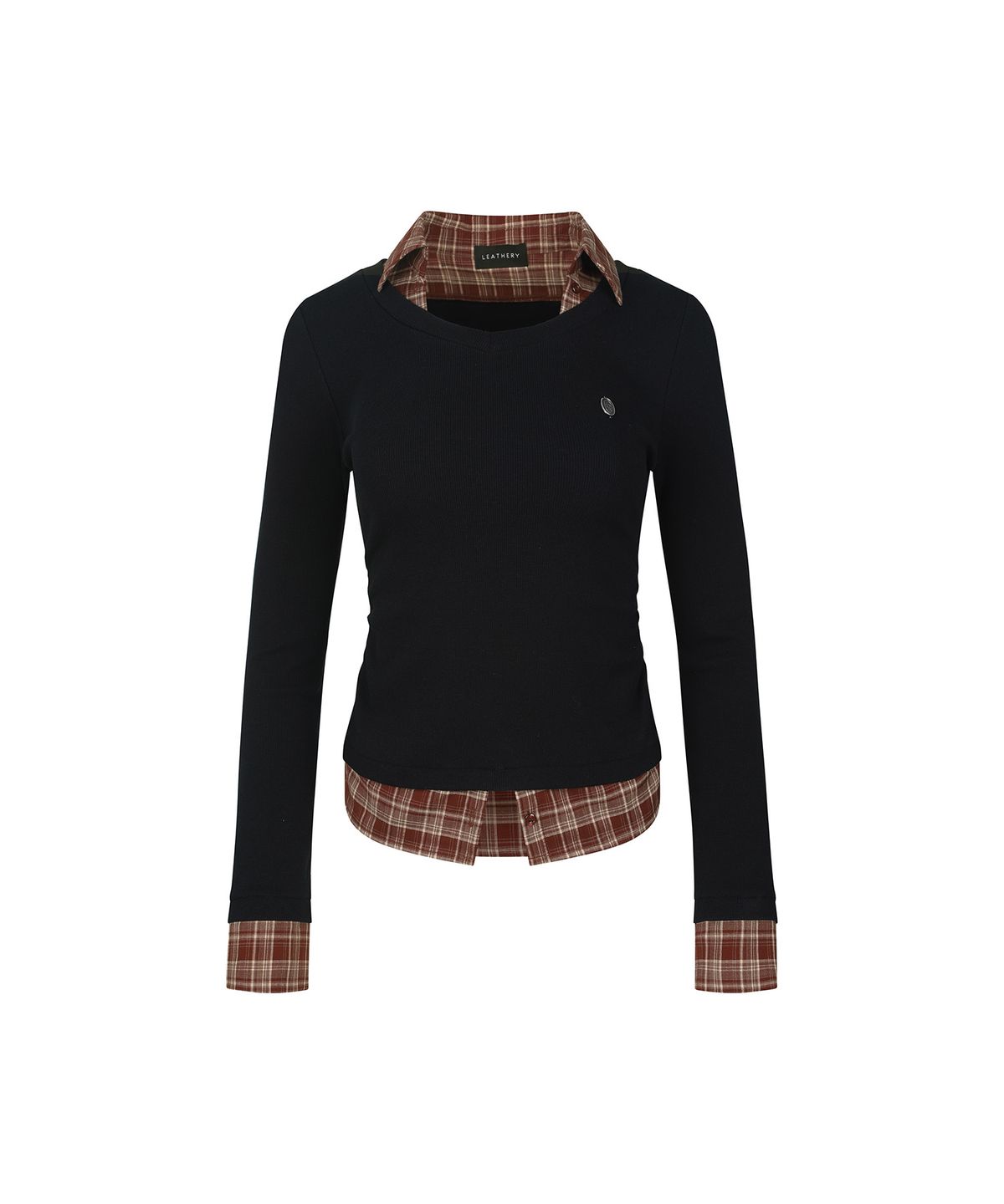 레더리(LEATHERY) 브이넥 셔츠 레이어드 탑 [BLACK]