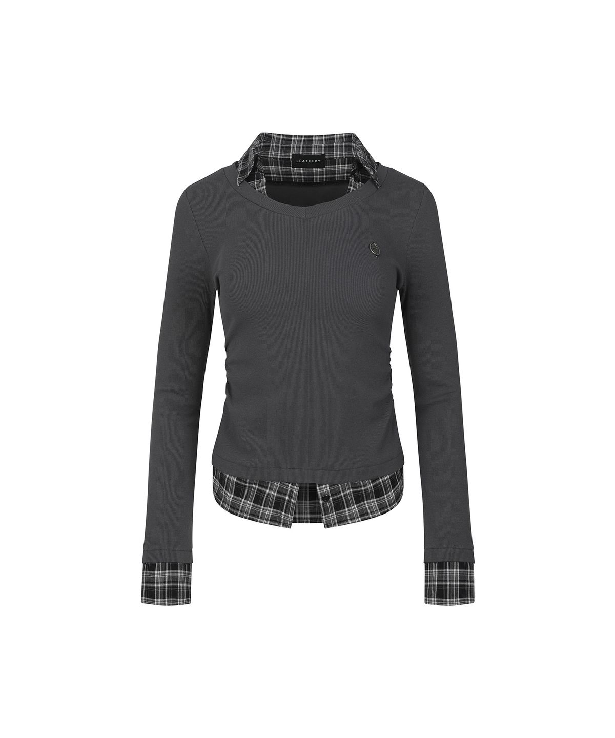 레더리(LEATHERY) 브이넥 셔츠 레이어드 탑 [CHARCOAL]