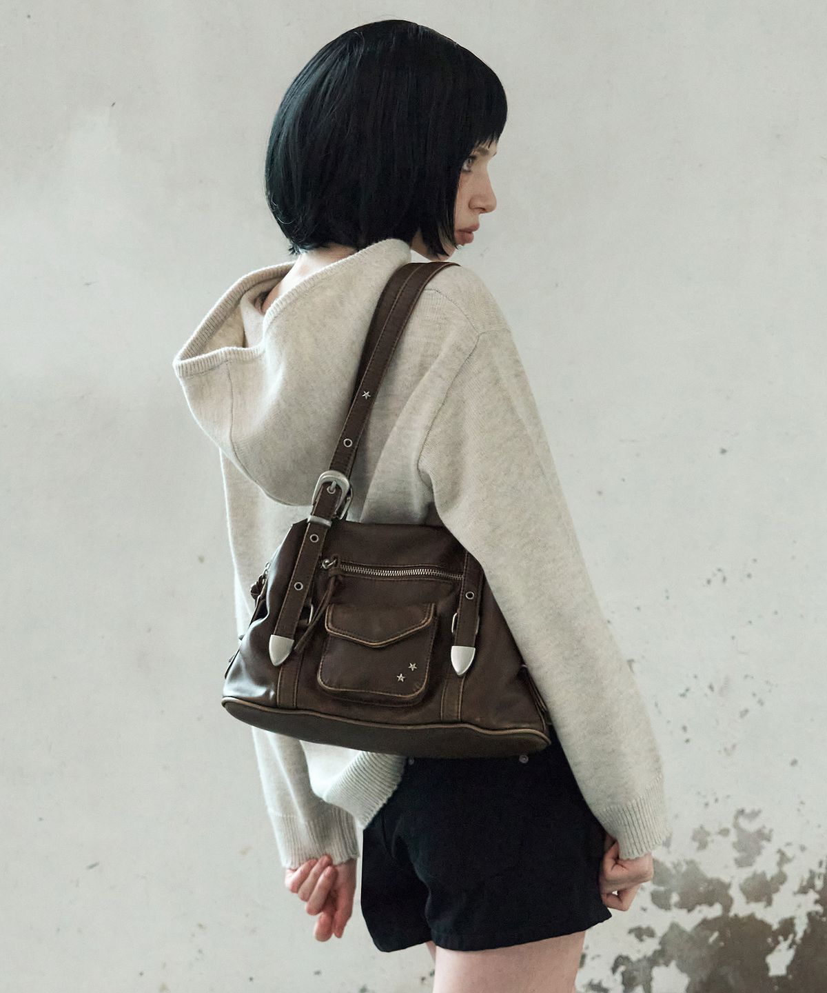 레더리(LEATHERY) 빈티지 워싱 레더 숄더백 [BROWN]