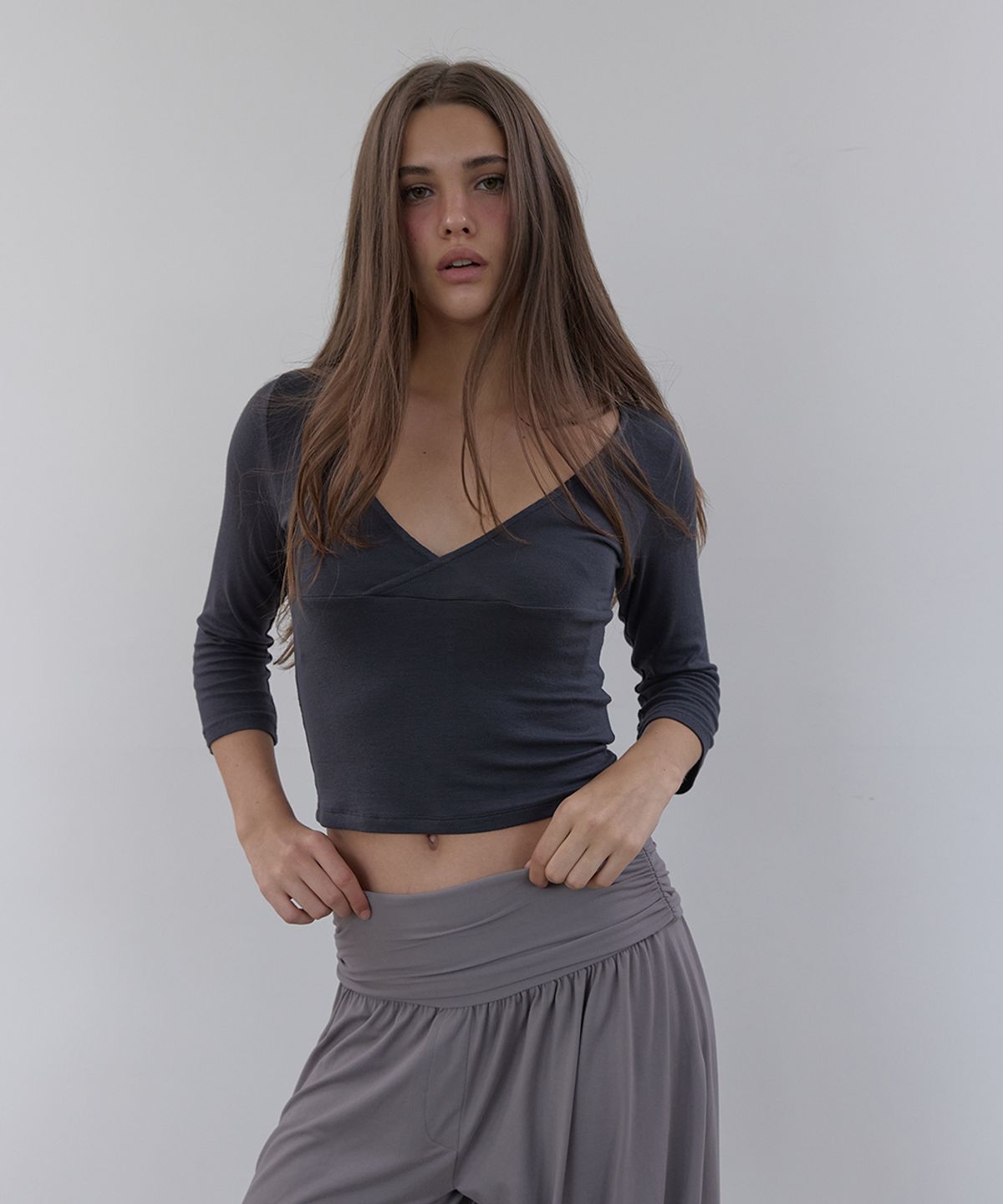 아수라(ASURA) 3/4 SLEEVES WRAP T (CHARCOAL)