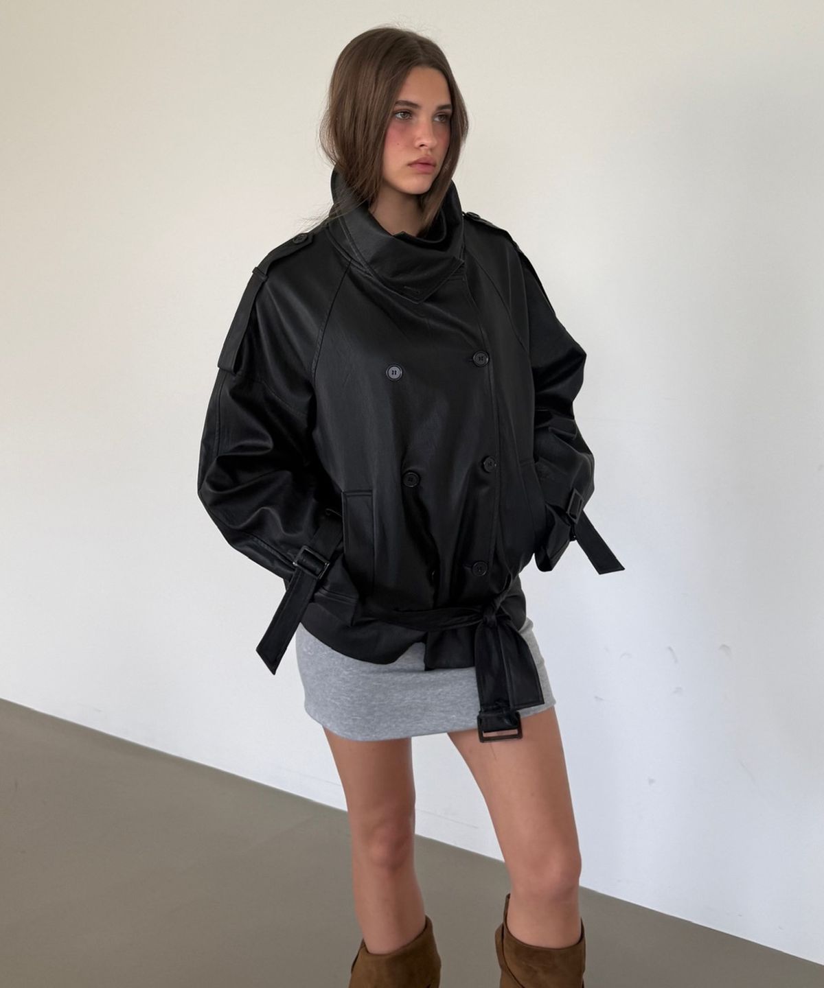 아수라(ASURA) AUTHENTIC TRENCH LEATHER JACKET (BLACK)