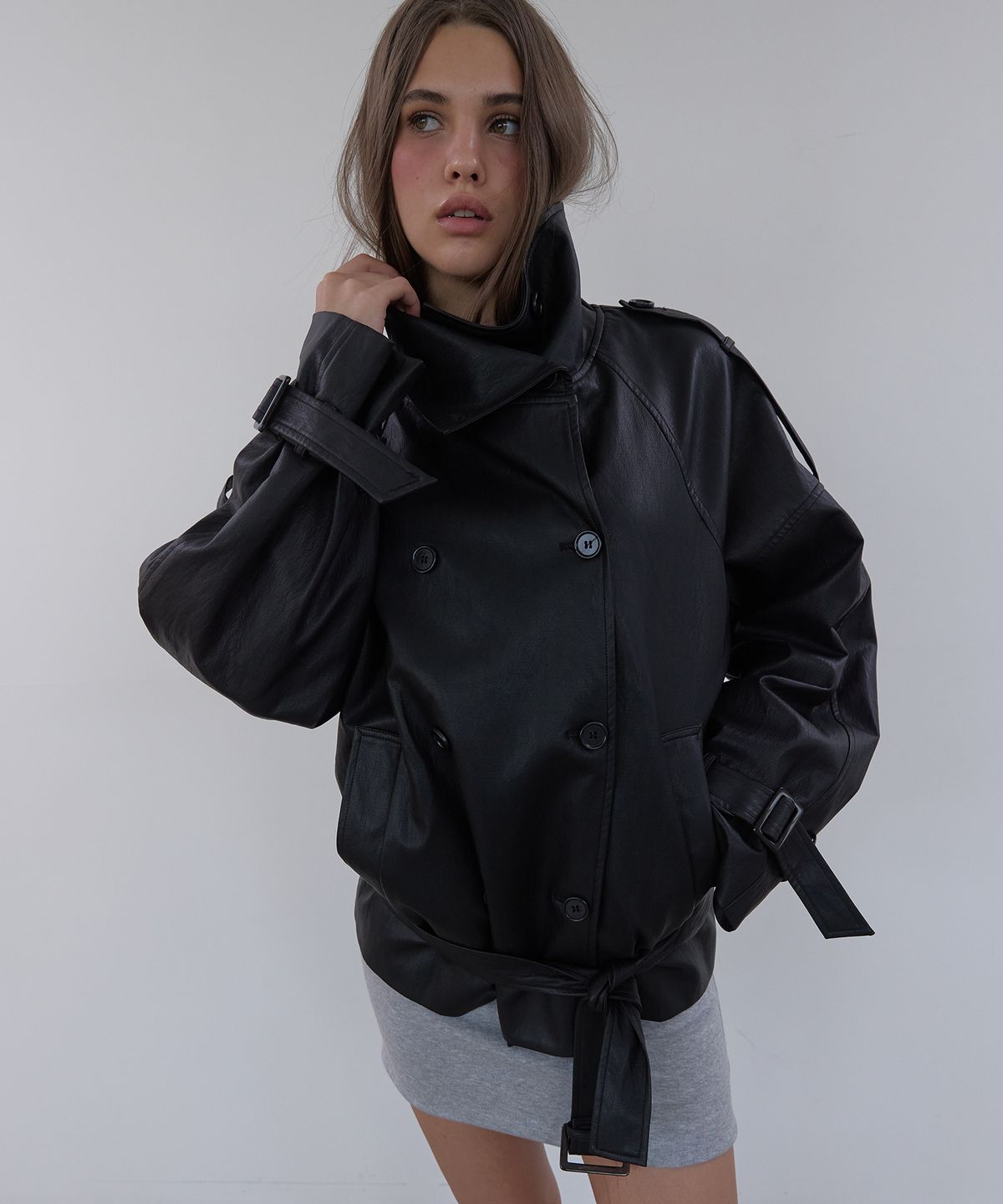 아수라(ASURA) AUTHENTIC TRENCH LEATHER JACKET (BLACK)