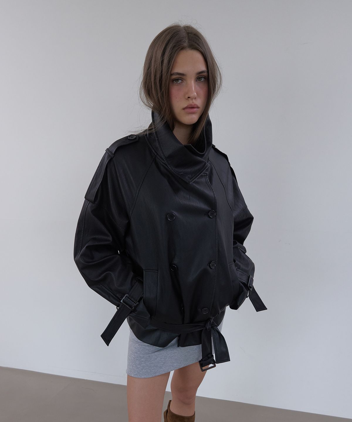 아수라(ASURA) AUTHENTIC TRENCH LEATHER JACKET (BLACK)