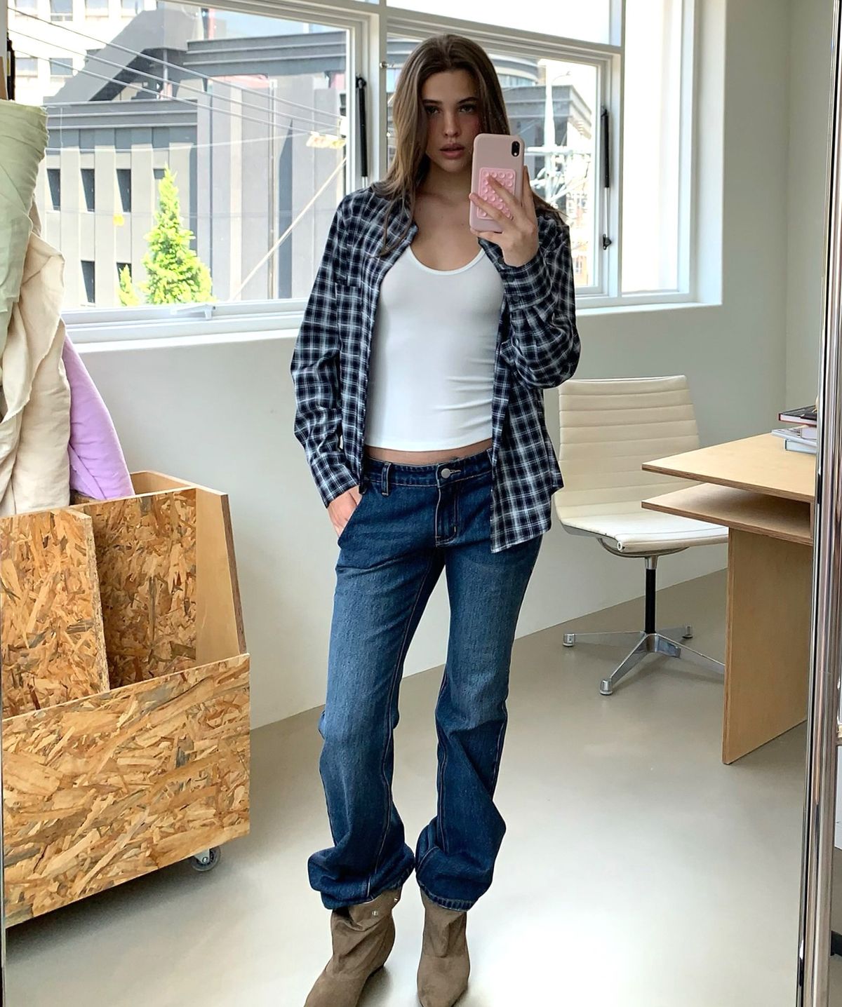아수라(ASURA) CLASSIC CHECK SHIRT (SLIM-NAVY)