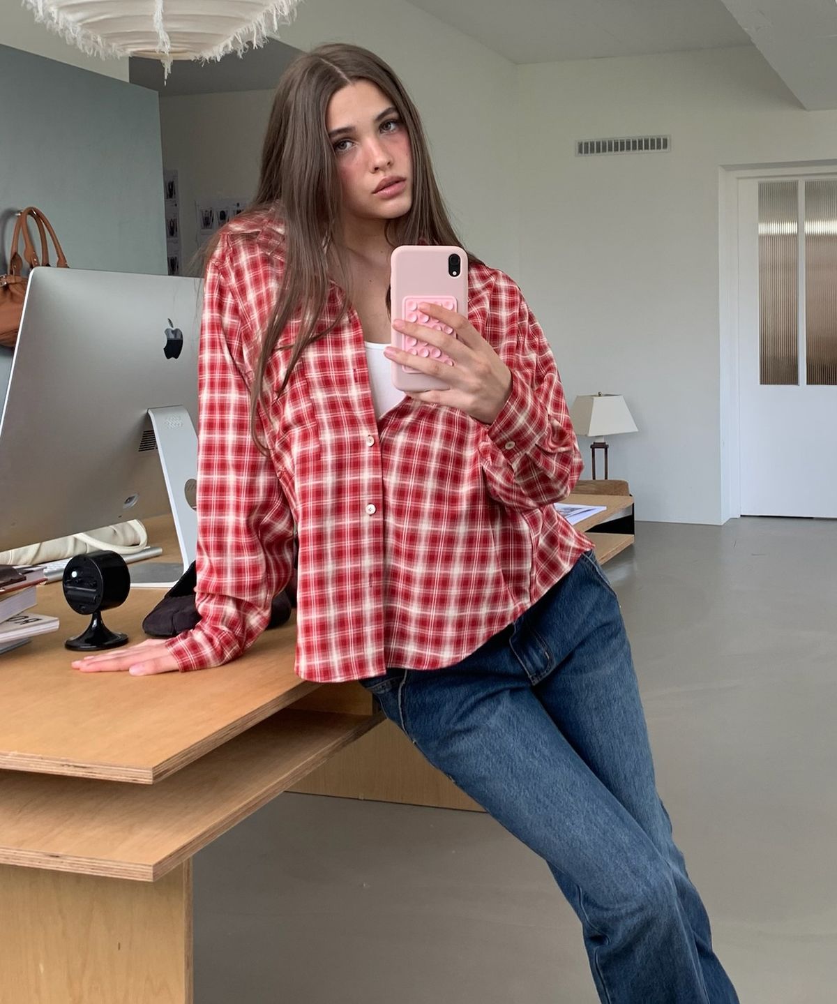 아수라(ASURA) CLASSIC CHECK SHIRT (SLIM-RED)