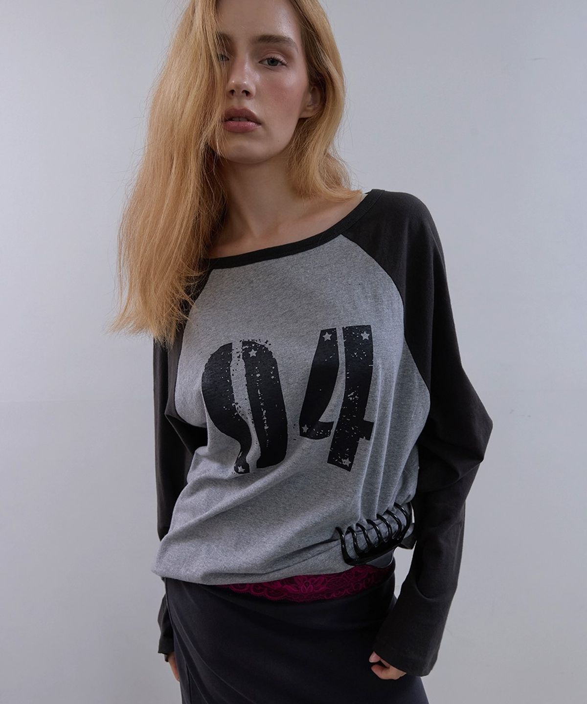 아수라(ASURA) COLLECTING 04 LOOSE RAGLAN T (MELANGE GREY+VINTAGE BLACK)