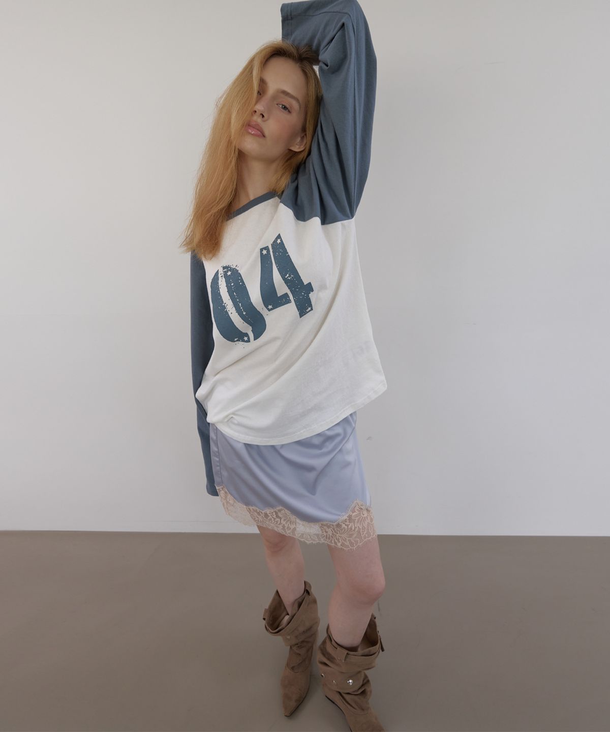 아수라(ASURA) COLLECTING 04 LOOSE RAGLAN T (VINTAGE IVORY+BLUE)