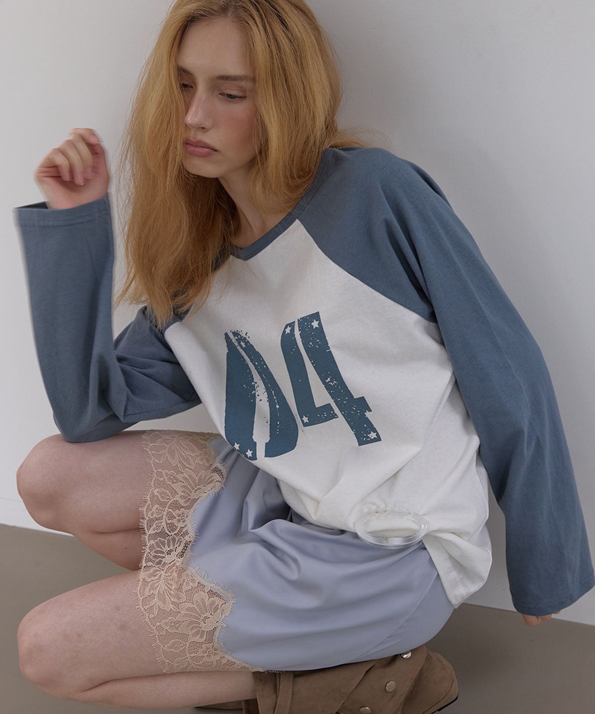 아수라(ASURA) COLLECTING 04 LOOSE RAGLAN T (VINTAGE IVORY+BLUE)
